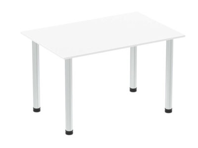1200mm Straight Table White Top Brushed Aluminium Post Leg