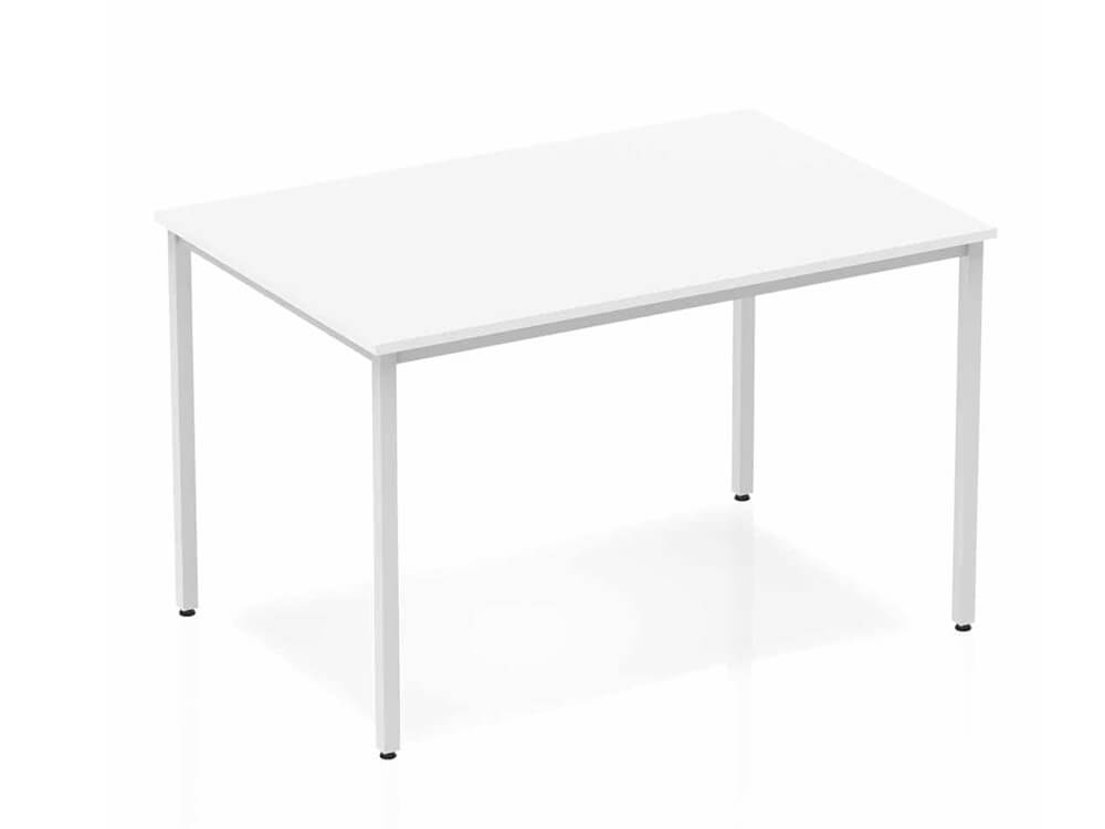 1200mm Straight Table White Top Silver Box Frame Leg