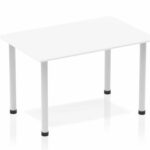 1200mm Straight Table White Top Silver Post Leg