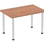 1400mm Straight Table Walnut Top Brushed Aluminium Post Leg