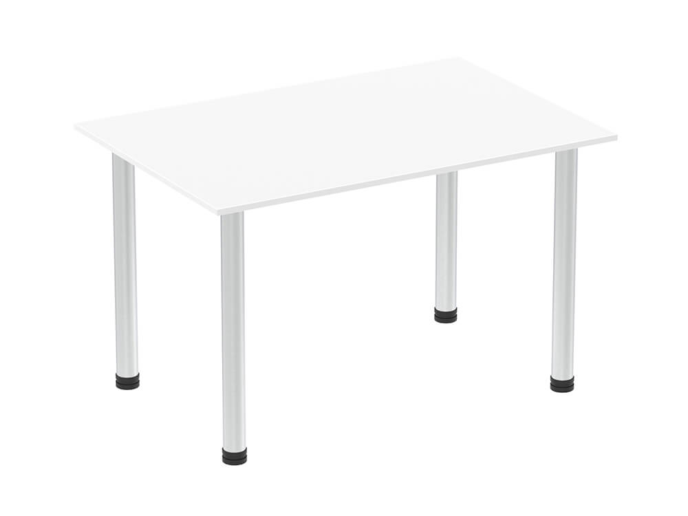 1400mm Straight Table White Top Brushed Aluminium Post Leg