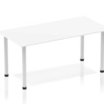 1400mm Straight Table White Top Silver Post Leg