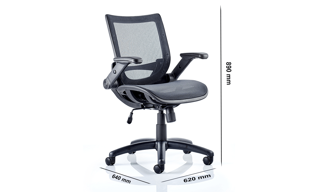 Size Antonio Black Mesh Operator Chair With Folding Arms