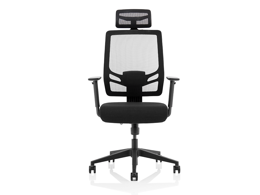Teresa – Black Mesh Back Chair With Arms Fabric Headrest1