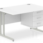 Zoela 1200 White Top Silver Cantilever Leg With 1 X 3 Drawer Fixed Pedestal