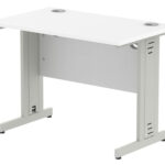 Zoela Straight Desk 1000 X 800mm White Top Silver Cable Managed Leg
