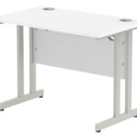 Zoela Straight Desk 1000 X 800mm White Top Silver Cantilever Leg