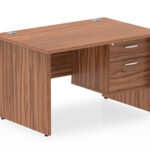 Zoela Straight Desk 1200 X 800mm Walnut Top Panel End Leg With 1 X 2 Drawer Fixed Pedestal