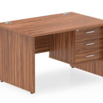 Zoela Straight Desk 1200 X 800mm Walnut Top Panel End Leg With 1 X 3 Drawer Fixed Pedestal