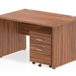 Zoela Straight Desk 1200 X 800mm Walnut Top Panel End Leg With 2 Drawer Mobile Pedestal Bundle