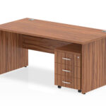 Zoela Straight Desk 1200 X 800mm Walnut Top Panel End Leg With 3 Drawer Mobile Pedestal Bundle