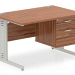 Zoela Straight Desk 1200 X 800mm Walnut Top Silver Cable Managed Leg With 1 X 3 Drawer Fixed Pedestal