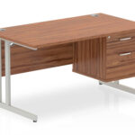 Zoela Straight Desk 1200 X 800mm Walnut Top Silver Cantilever Leg With 1 X 2 Drawer Fixed Pedestal