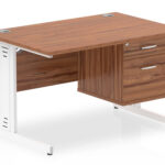 Zoela Straight Desk 1200 X 800mm Walnut Top White Cable Managed Leg With 1 X 2 Drawer Fixed Pedestal