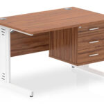 Zoela Straight Desk 1200 X 800mm Walnut Top White Cable Managed Leg With 1 X 3 Drawer Fixed Pedestal