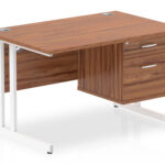 Zoela Straight Desk 1200 X 800mm Walnut Top White Cantilever Leg With 1 X 2 Drawer Fixed Pedestal