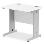 Zoela Straight Desk 800 X 600 White Top Silver Cable Managed Leg