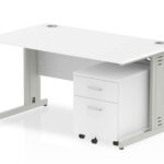 Zoela Straight Desk 1200 X 800mm White Top Silver Cable Managed Leg 2drawermobile Pedest