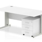 Zoela Straight Desk 1200 X 800mm White Top Silver Cable Managed Leg 3 Drawermobile Pedest