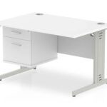 Zoela Straight Desk 1200 X 800mm White Top Silver Cable Managed Leg With 1 X 2 Drawer