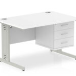 Zoela Straight Desk 1200 X 800mm White Top Silver Cable Managed Leg With 1 X 3 Drawer