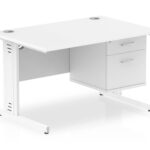 Zoela Straight Desk 1200 X 800mm Whitetop Whitecablemanagedleg With1 X 2 Drawer