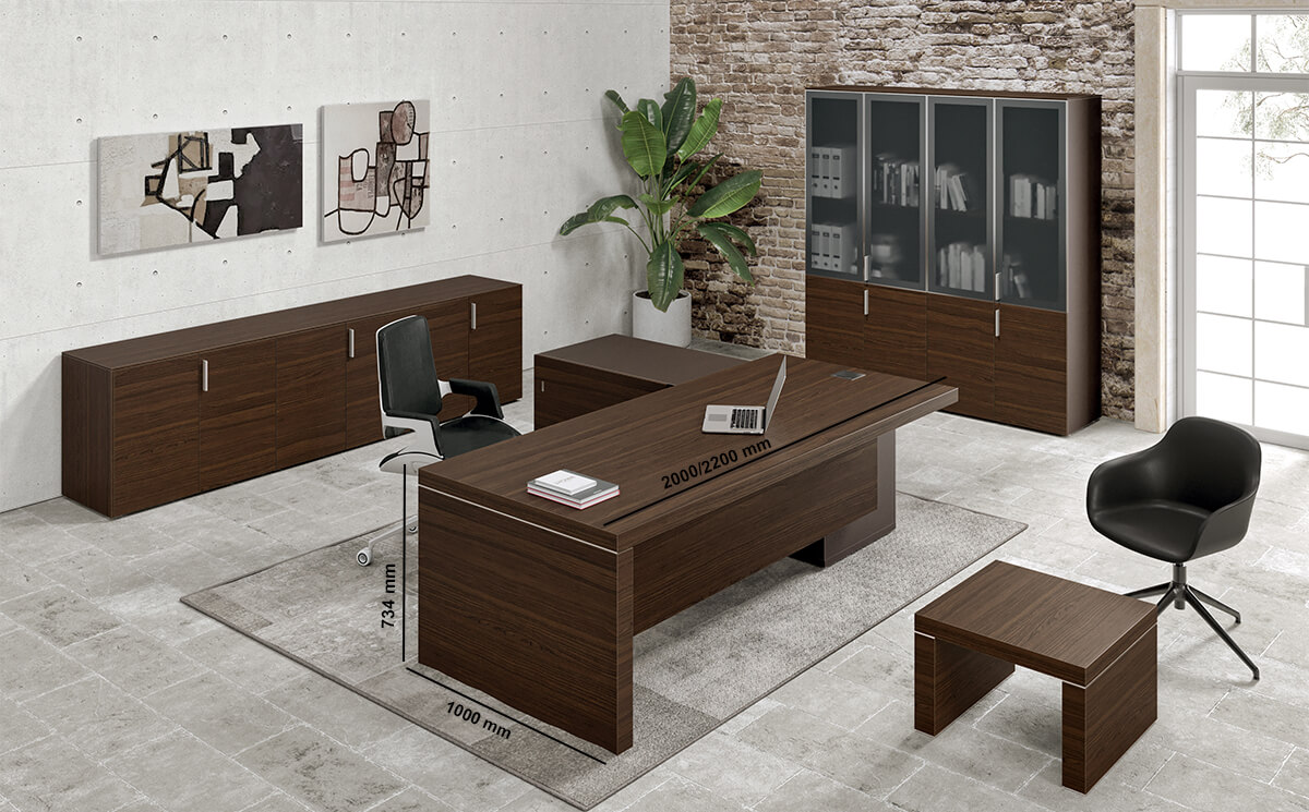 Alcee 1 – Slab Legs Executive Desk With Optional Return Credenza Unit