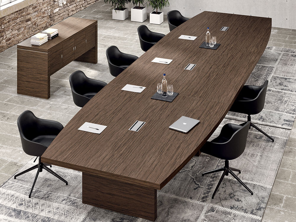 Alcee 3 Barrel Shaped Meeting Room Table In Slab Legs Main Image