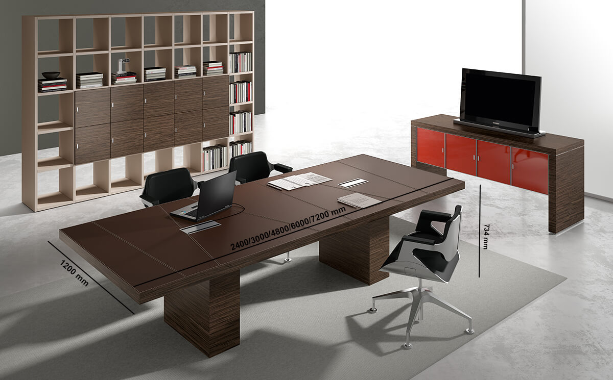 Alcee 4 – Rectangular Meeting Room Table In Slab Legs