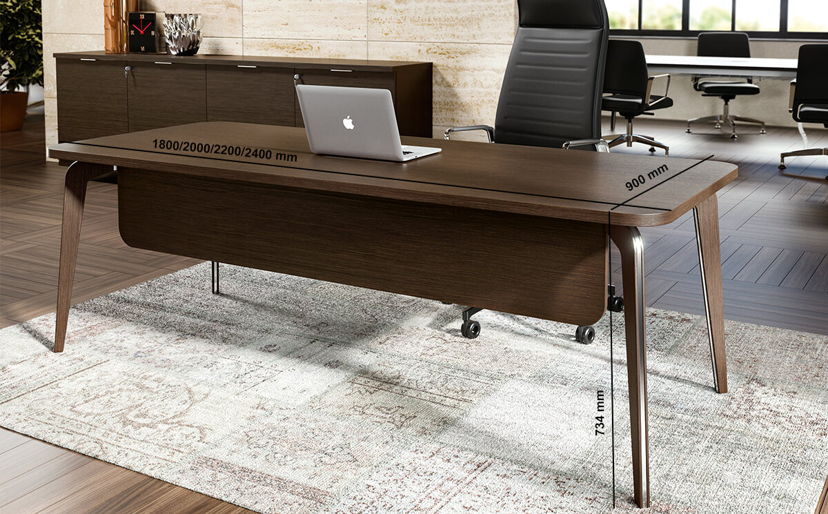 Aletta 1 – Wood Finish Executive Desk With Metal Legs With Wood Finish Cover And Optional Return