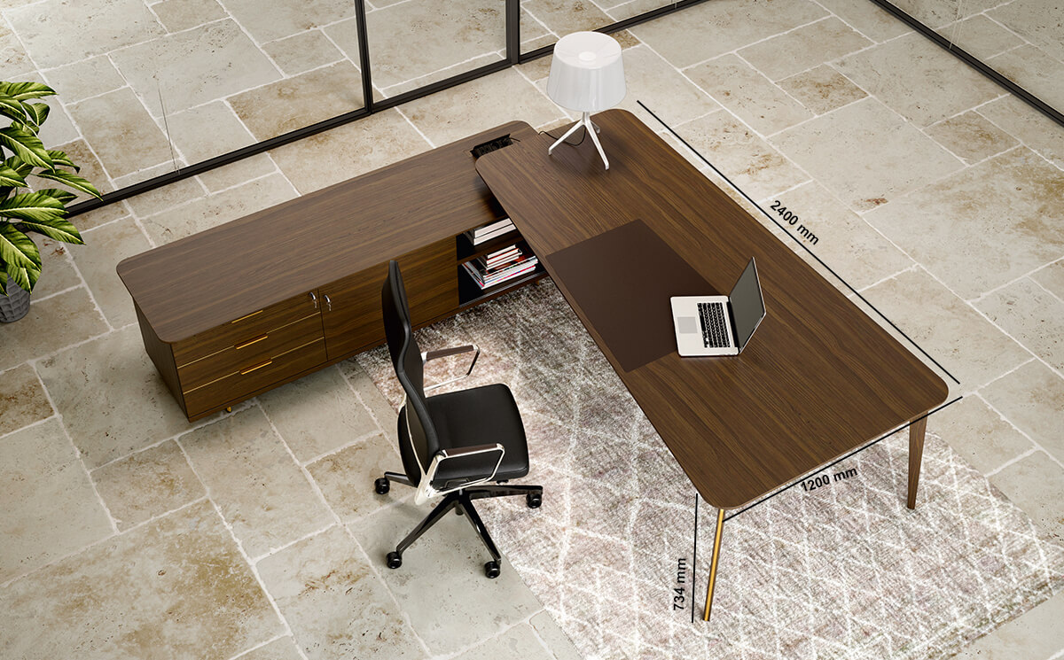 Aletta 2 – Side Bowed Shaped Executive Desk In Wood Veneer With Optional Return