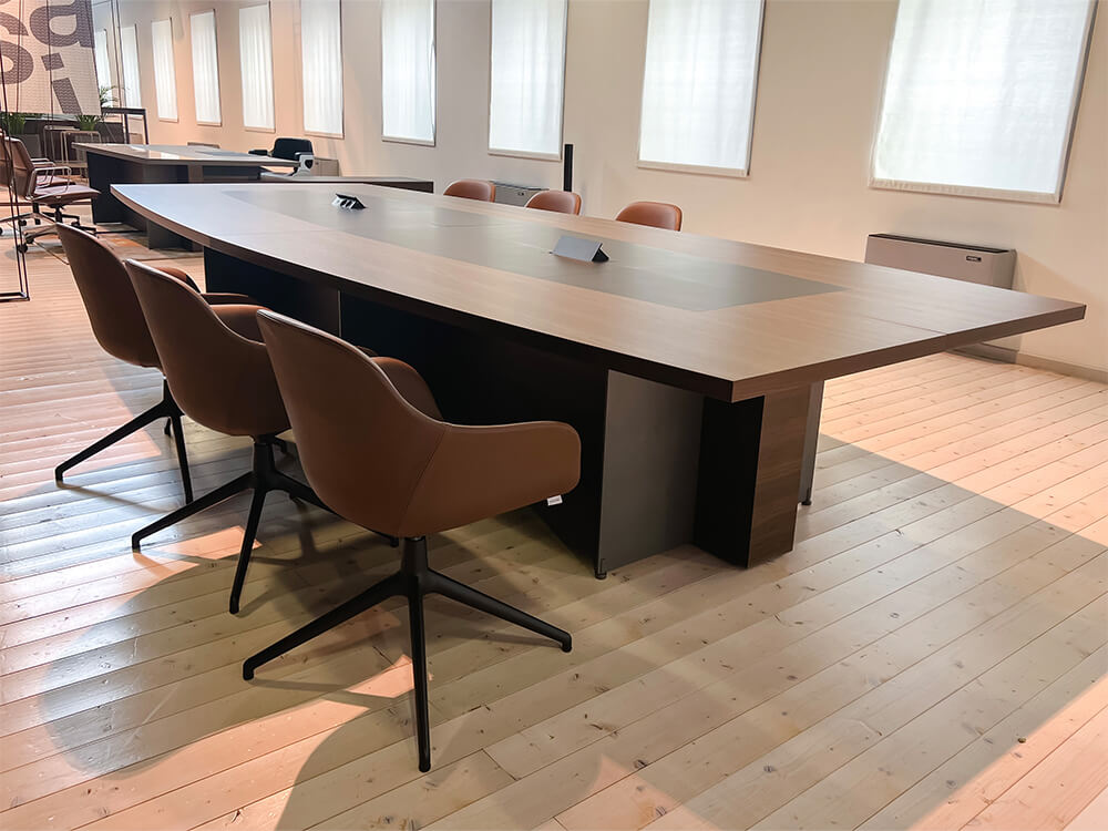Antioch 2 Barrel Shaped Meeting Room Table With Modesty Panel 01