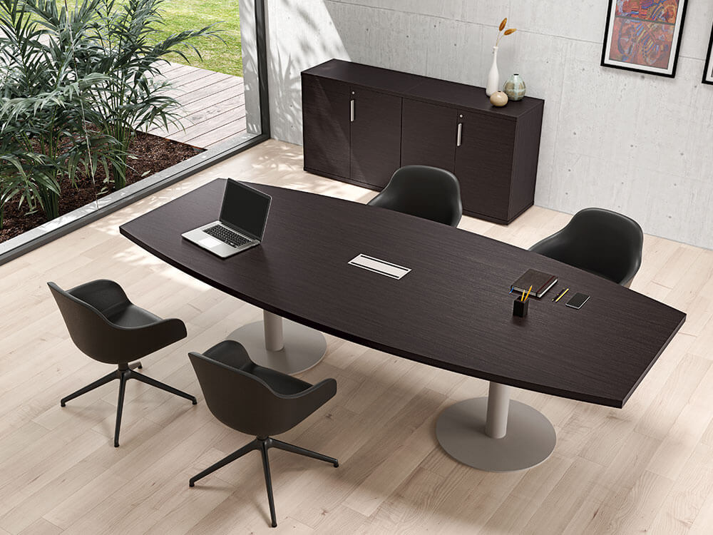 Bravvo 5 Barrel Shaped Meeting Room Table In Round Legs Main Image