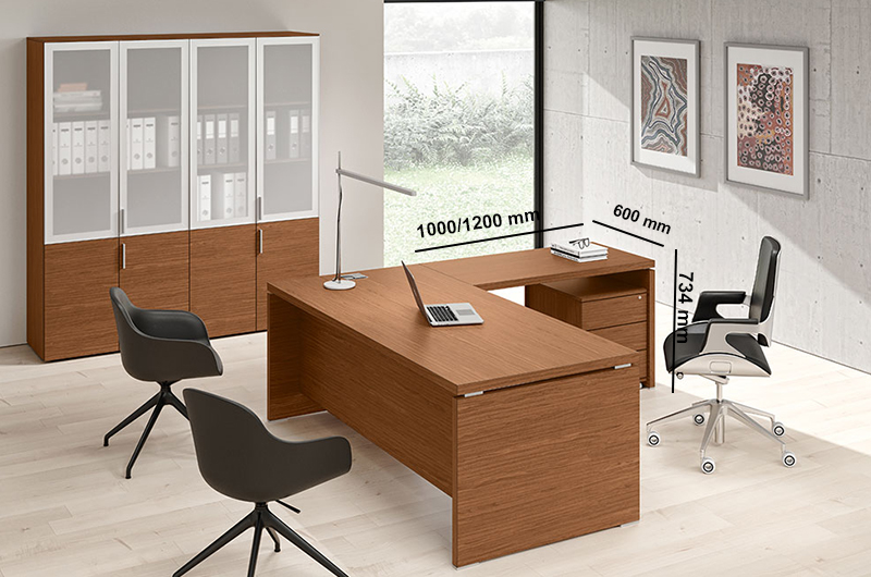 Bravvo – Executive Desk In Panel Legs Giada With Optional Return, Modesty & Credenza Unit 01