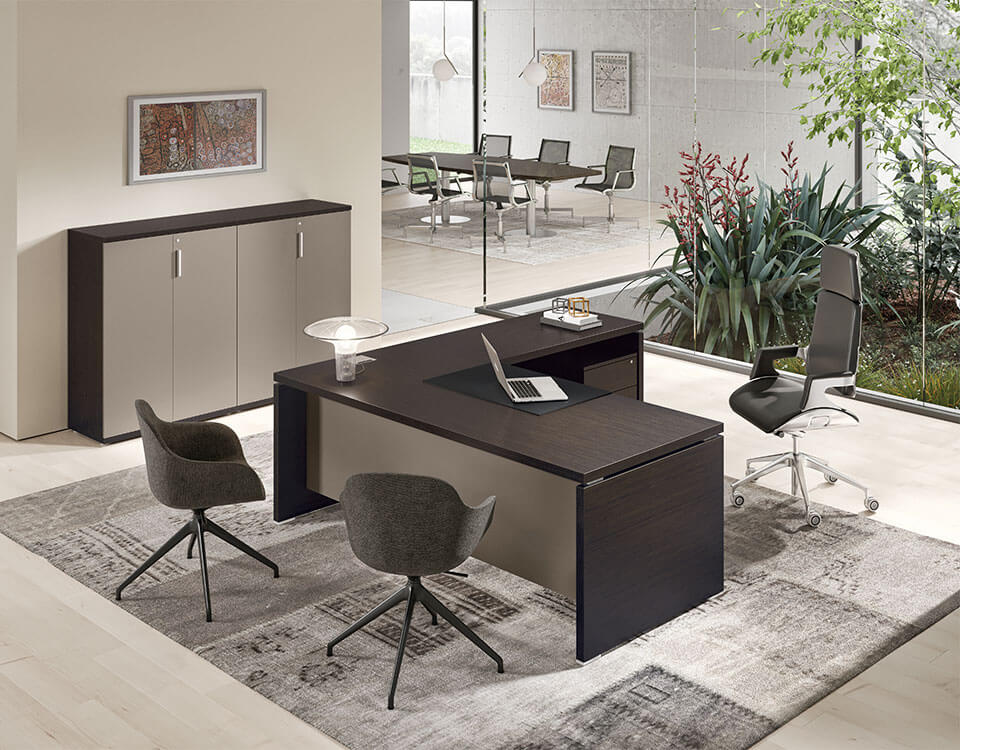 Bravvo – Executive Desk In Panel Legs Giada With Optional Return, Modesty & Credenza Unit 11