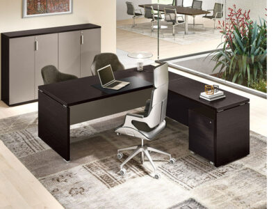 Bravvo – Executive Desk In Panel Legs Giada With Optional Return, Modesty & Credenza Unit 12