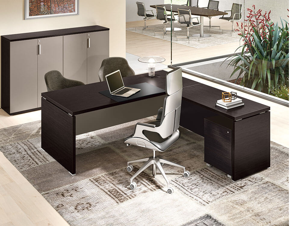 Bravvo – Executive Desk In Panel Legs Giada With Optional Return, Modesty & Credenza Unit 12