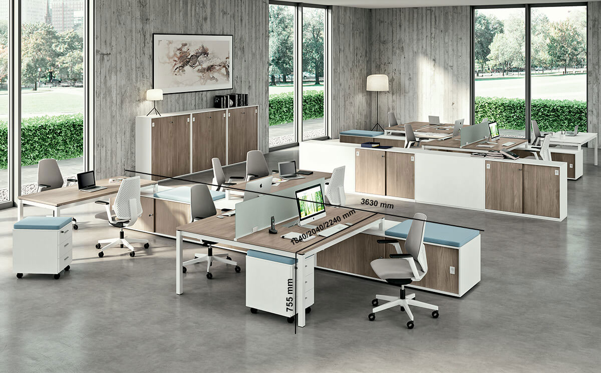 Nerolie 2 Operators Desk With Pedestal & Credenza Unit Size Img