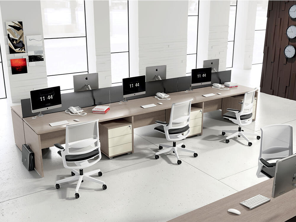 Amo 1 Slab Legs Workstation With Screens For 2,4 And 6 Persons Main Image
