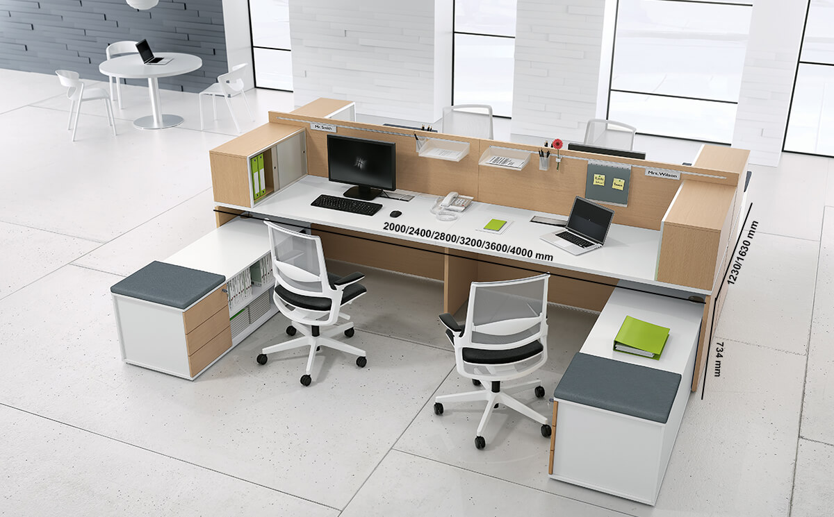 Amo 5 Slab Legs Workstation With Front Panel And Optional Credenza Unit For 4 Persons Size Img