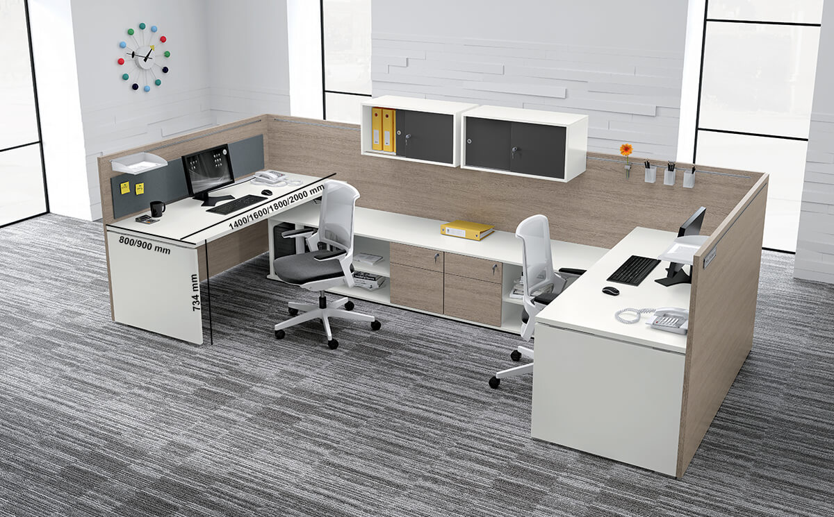 Amo 6 Slab Legs Workstation With Front Side Panel And Optional Credenza Unit Size Img