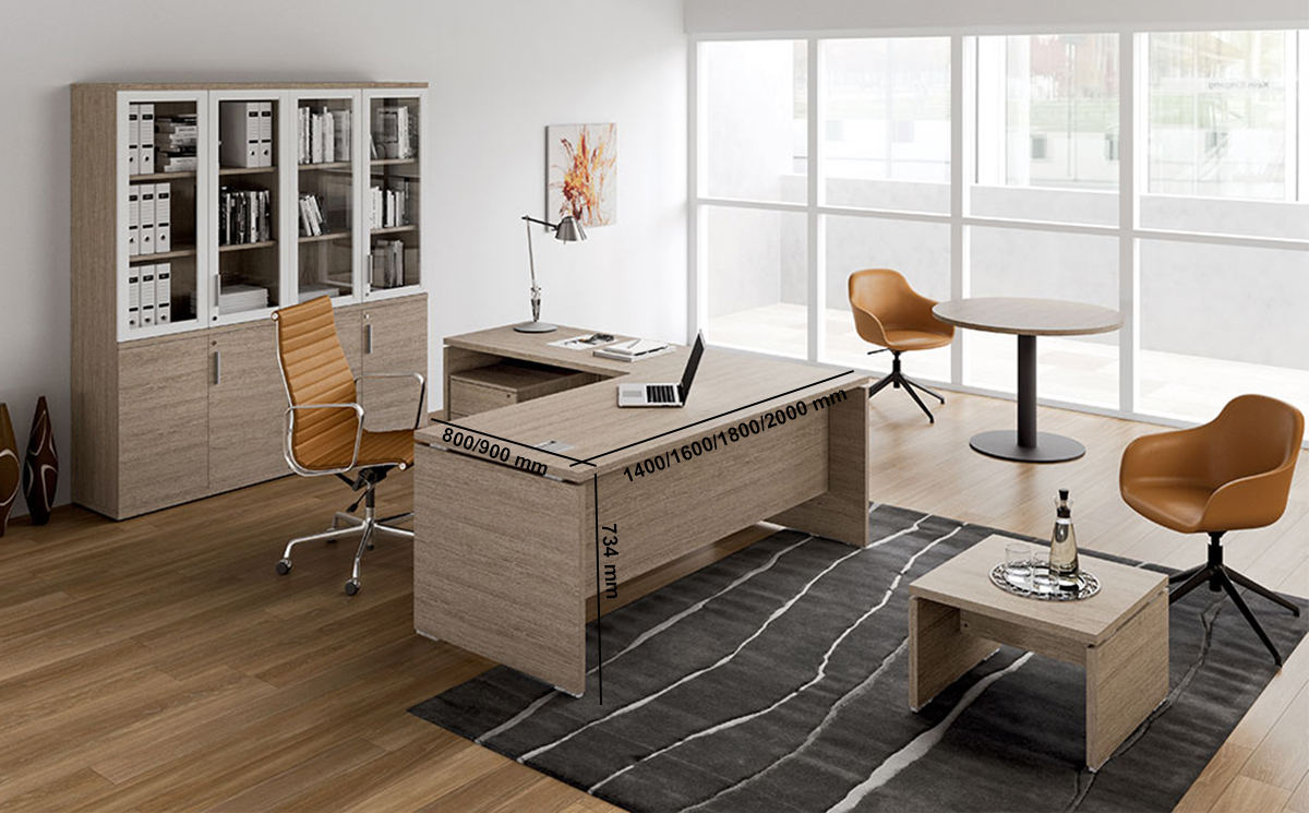 Amo – Slab Legs Executive Desk With Modesty Panel And Optional Return