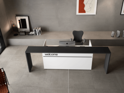 Calvino – L – Shaped Reception Desk With Optional Top Shelf 02