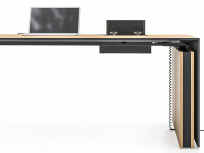 Fadey Veneer Top Height Adjustable Desk With Credenza Unit Cable Spine