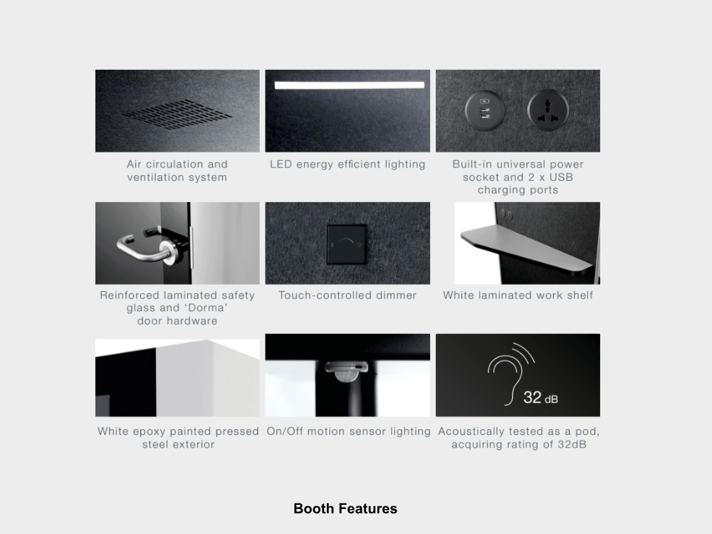 Ubel – Modern Acoustic Phone Booth With Ventilation Booth Features