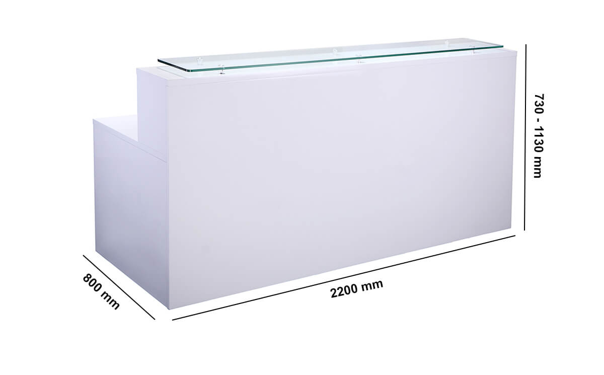 Macario White High Gloss Reception Desks Dimension Image