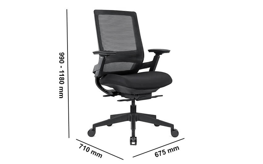 Macsen Black Ergonomic Mesh Task Chair With Optional Headrest Dimension Image