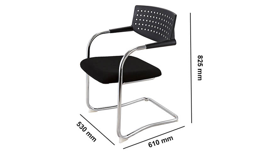 Macy Black Meeting Chair With Chrome Cantilever Frame Dimension Image