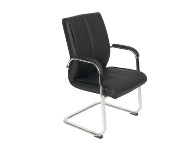 Madelaine 1 Black Faux Leather Meeeting Room Chir With Chrome Cantilever Frame