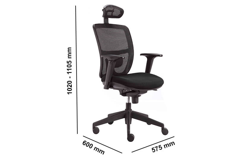 Madelief Black Mesh Operational Chair With Headrest Dimension Image